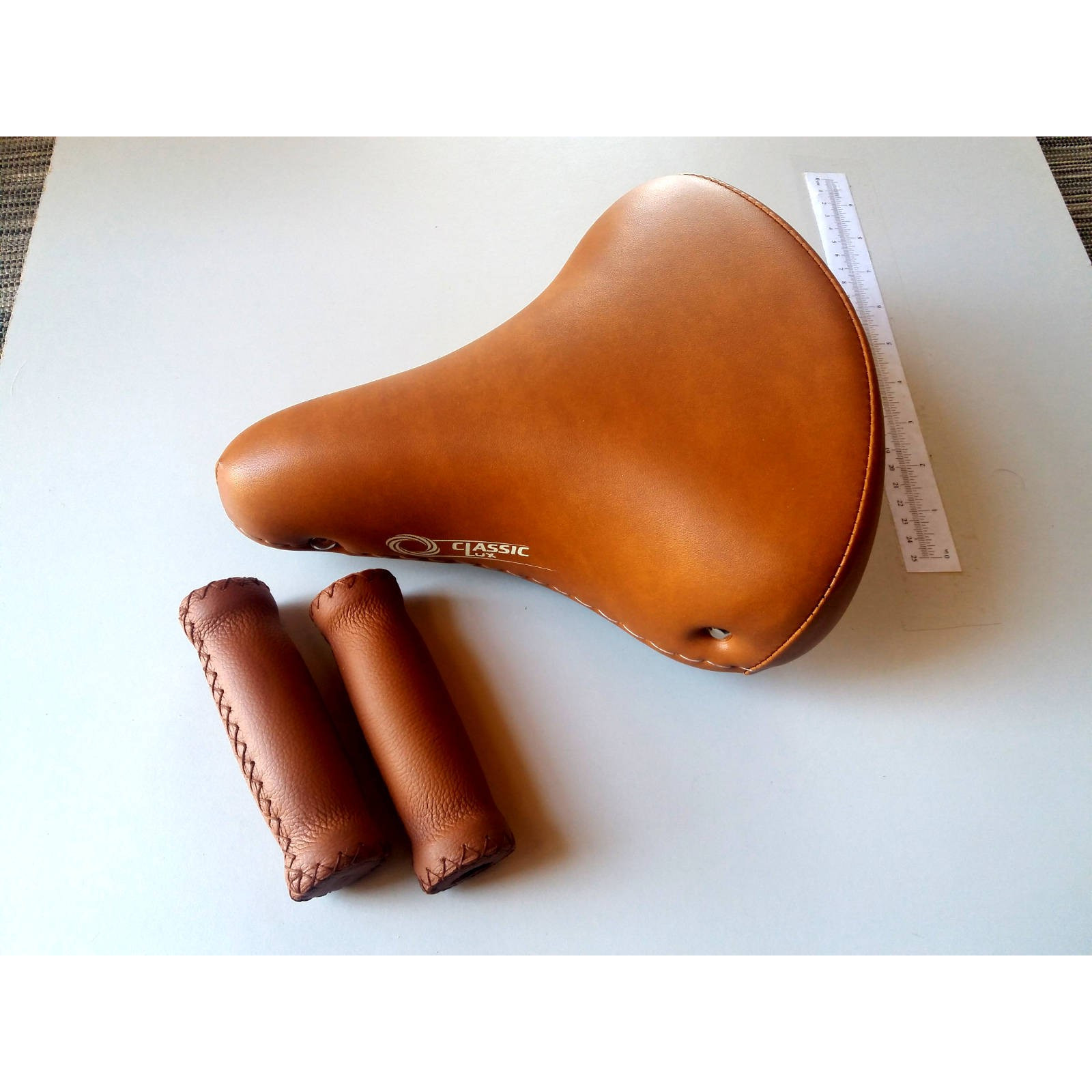 Bundle of Bicycle Coil saddle and real leather handlebar grips BROWN