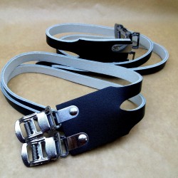 Double Shoe Holder Leather Strap for use with bicycle Toe Clips