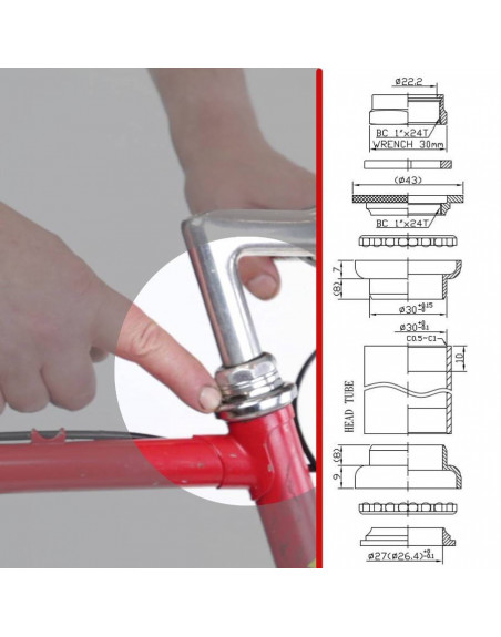 Bike Parts Eltin Threaded Bicycle Headset 1-1/8 Steel-Black